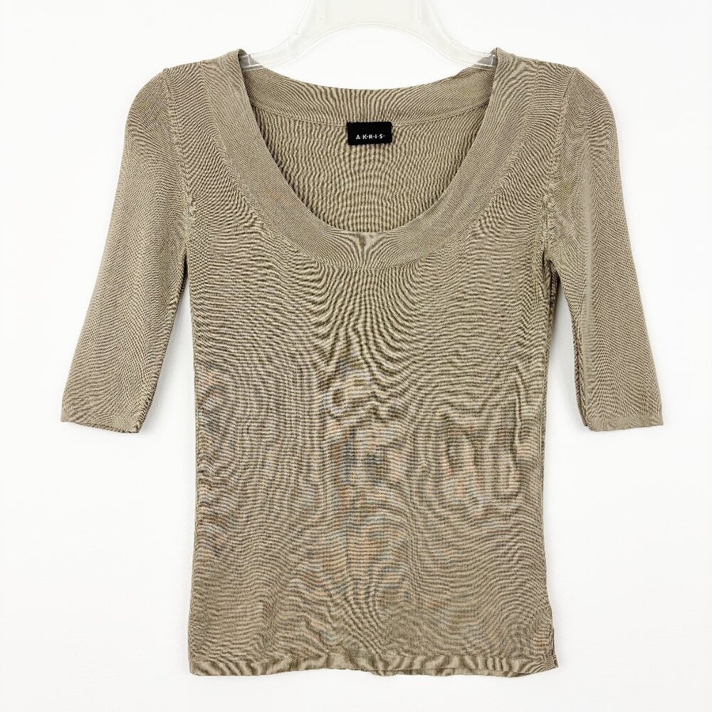 Akris Silk Short Sleeve Top Size 4 Scoop Neck Neutral Quiet Luxury Minimalist